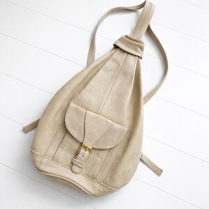 Italian Leather Rucksack Backpack Neutral Taupe Convertible Large